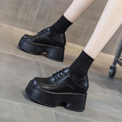 Маленькие кожаные туфли в британском стиле, два способа носки, женские весна 2025, новые, ретро, черно-белые, на шнуровке, лоферы на платформе, универсальные, трендовые