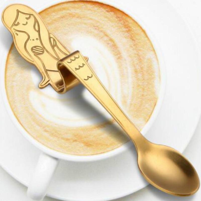 Русалка Чайные ложки из нержавеющей стали Креативная чайная кофейная ложка