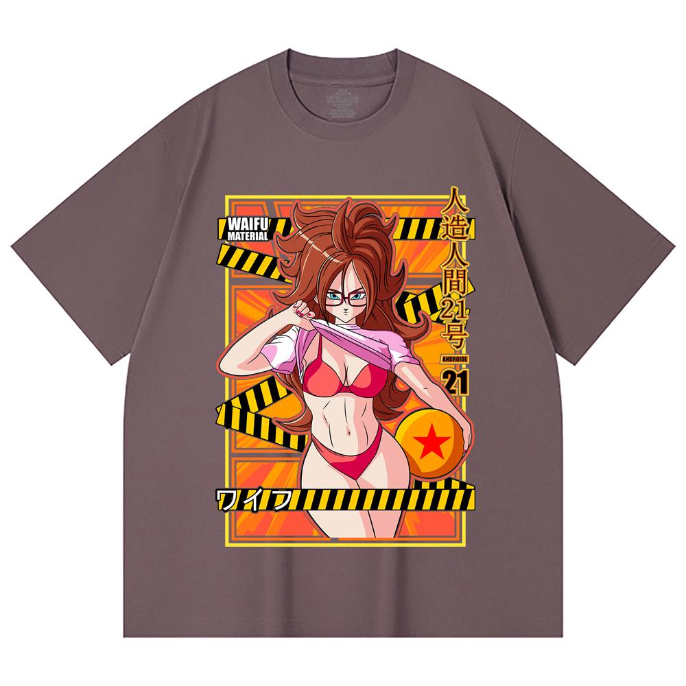 230 г/м² 100% хлопок Dragon Ball V25 Андроид 21 Ваифу Принт Унисекс Тяжелая хлопковая футболка