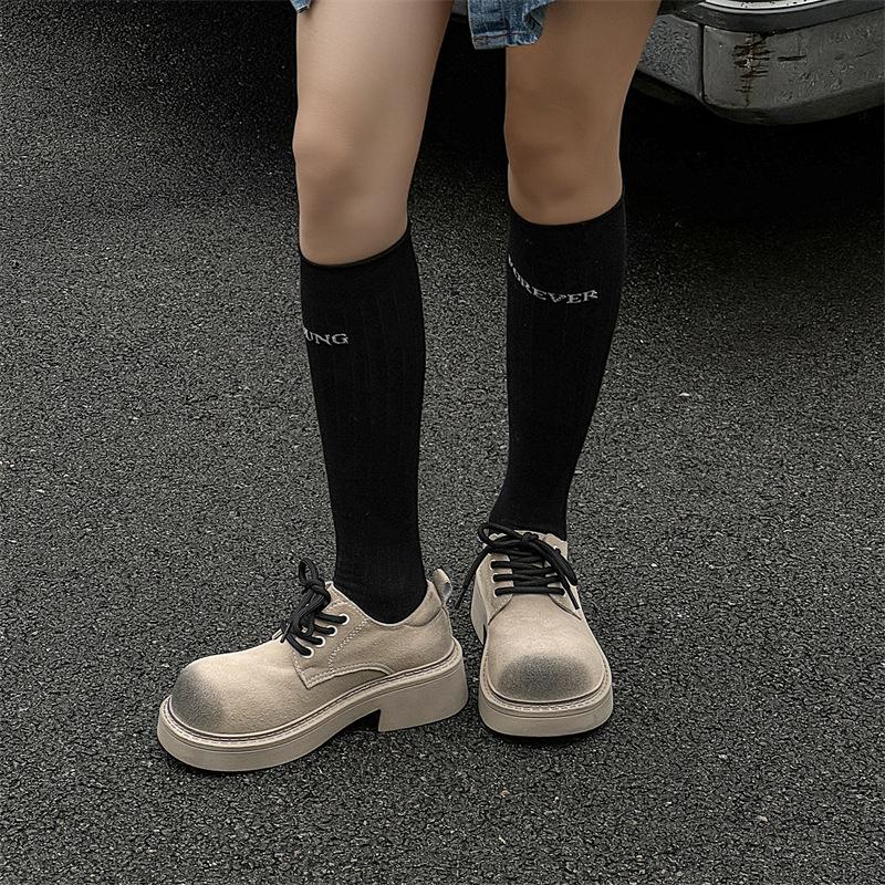 Низкие рабочие туфли, мужские и женские туфли на толстой подошве для повседневной носки, модные туфли Дерби на шнуровке, старые 14706-A