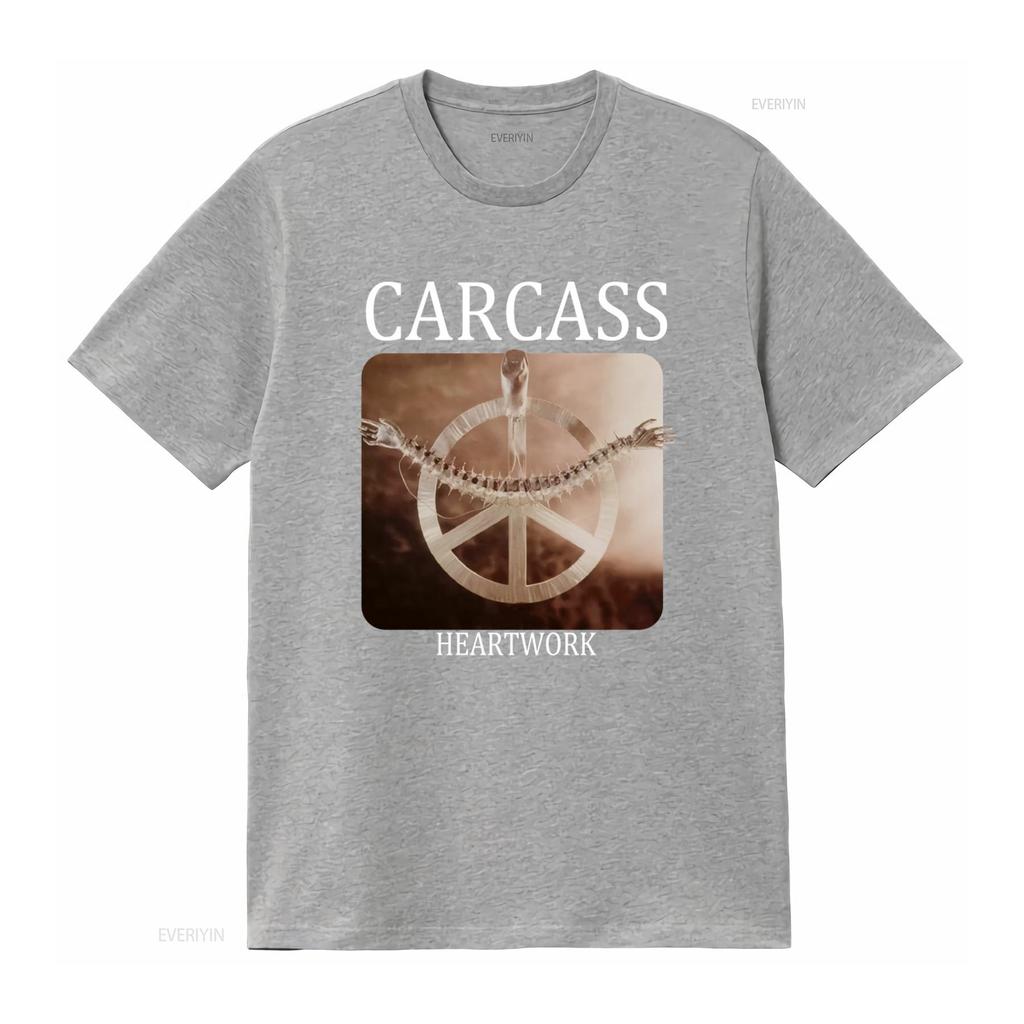Carcass Heartwork Death Metal Band T Shirt Unique Design with Peace Symbol and Skeletal Arms Perfect for Fans vintage Washed