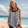 Women's Shoulder Strap Swimsuit Vertical Arrangement Print Bikini Tankini Swimsuit