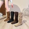Women's Camel Suede Thigh-High Slouch Boots - Autumn/Winter 2025 Fashion, Flat Heel, Wide Calf, Round Toe