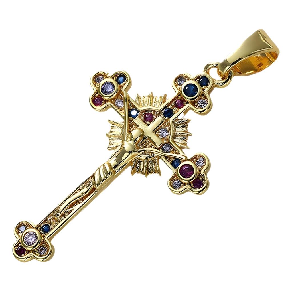 Подвеска из микроциркония с медной инкрустацией, крест, сохраняющий цвет, аксессуары для ожерелья из меди с позолотой.