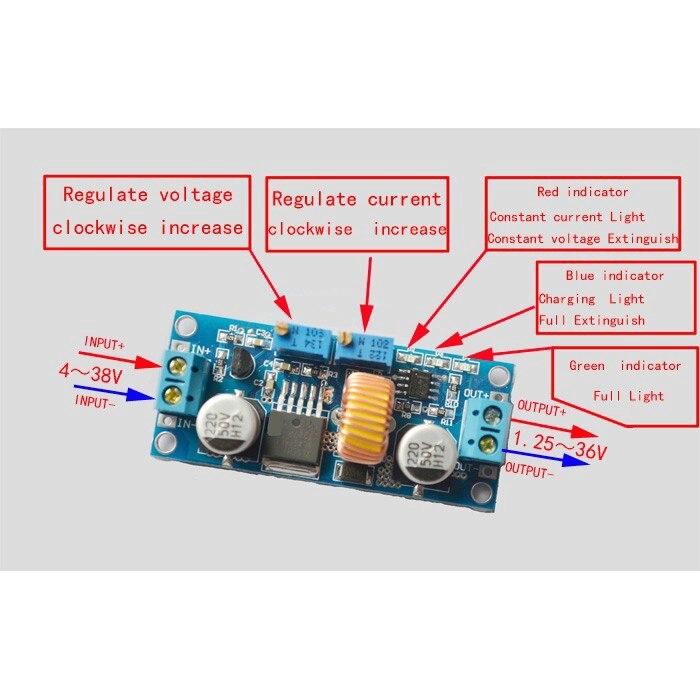CC CV 5A Lithium Charger Board XL4015 Adjustable 6-38V To 1.25-36V DC Step Down Power Supply Buck Module LED Driver