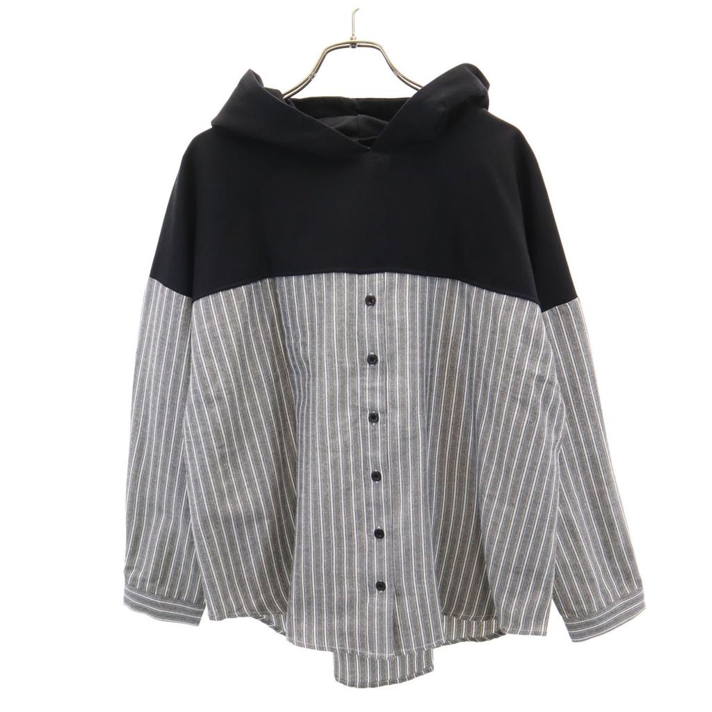 n'Or LABEL Striped Pattern Long Sleeve Shirt Switching Parker F Gray Women Used