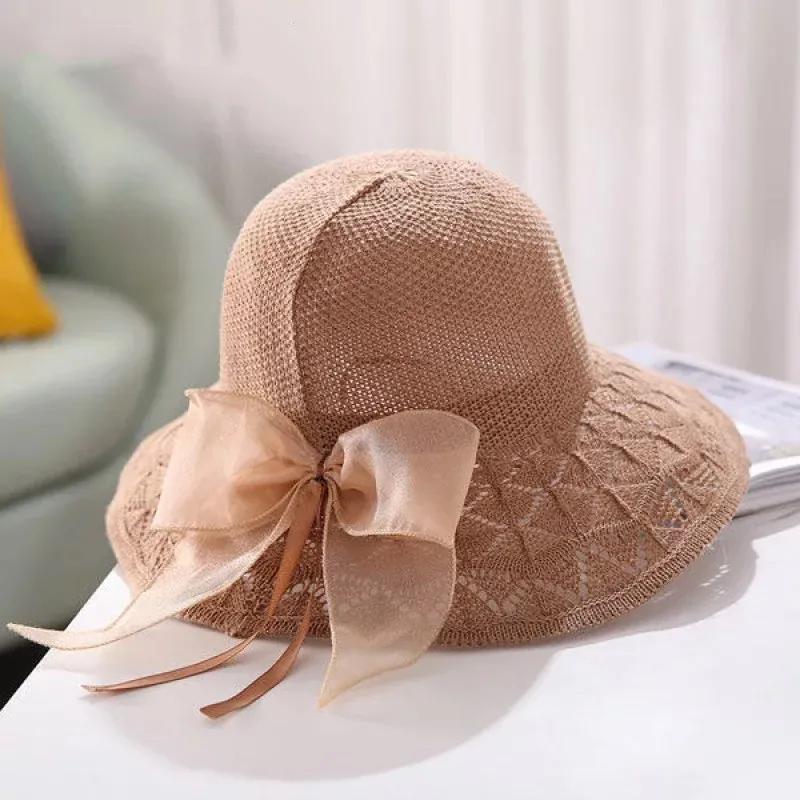 WTEMPO Women's Wide Brim Solid Color Sun Knitted Hats Elegant Casual Foldable Summer Outdoor Sunscreen Hats