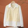 Women's Fake Two-piece Shirt Splicing Contrasting Turndown Collar Button Decoration Lady Shirts Spring New Trend Famale Top