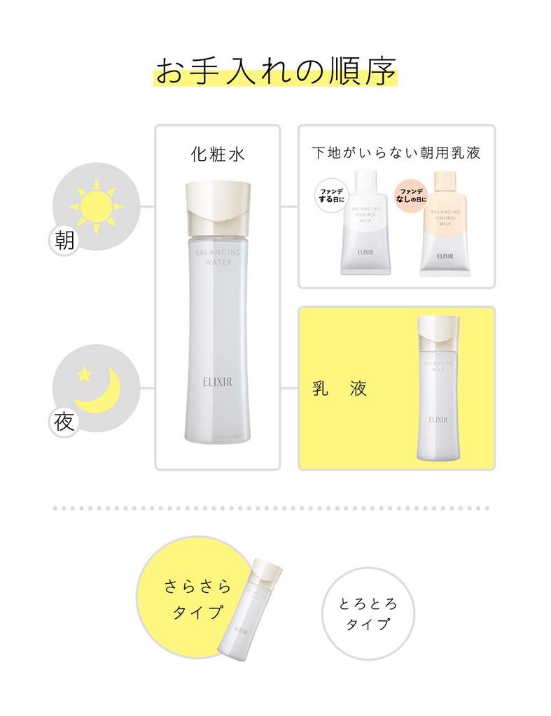 ELIXIR Balancing Smooth Pore Gloss Shiseido Milk, Type, 110mL, Refill, Emulsion, Moisture, Care, Moisturizing, Ball, Refret,
