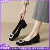 Coarse Heel Single Shoes Women's New Spring and Autumn Black Work Rhinestone High Heels
