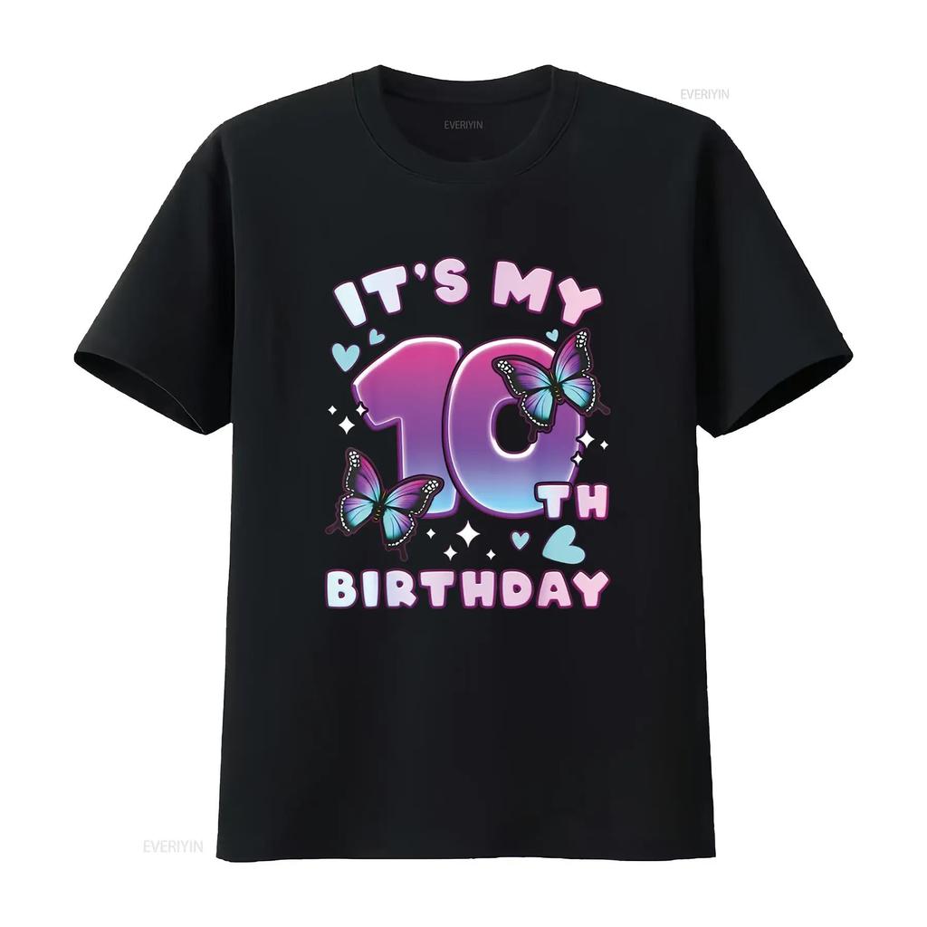 10th Birthday Girl 10 years Butterflies and Numb Distinctive Women s Fashion T Shirt Print Top vintage Washed graphic