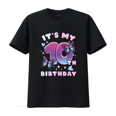 10th Birthday Girl 10 Years Butterflies and Numb Distinctive Women S Fashion T Shirt Print Top Vintage Washed Graphic