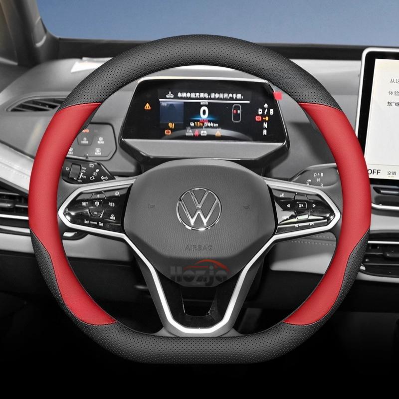 Leather Car Steering Wheel Cover for Volkswagen Tayron Tharu Tiguan Touareg Teramont TROC TCross Taos Passat Variant Accessories