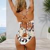 Women Plus Size V Neck Thin Straps One Piece Swimsuit Halloween Ghost Pumpkin Printed White