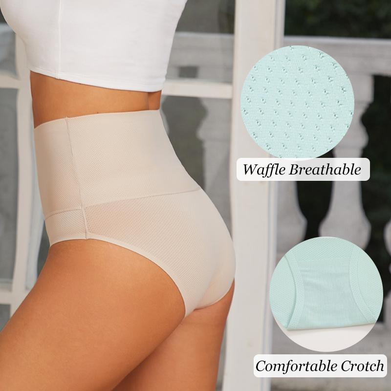 2 Pcs High Waist Seamless Flat Belly Underwear Women Female Abdominal Waffle Panties Hip Lift Briefs Breathable Shaperwear S-XXL