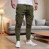 Men Thick Cargo Pants Drawstring Waist Warm Jogger Pants Autumn Winter Casual Trousers with Multiple Pockets for Travel Work Daily Wear