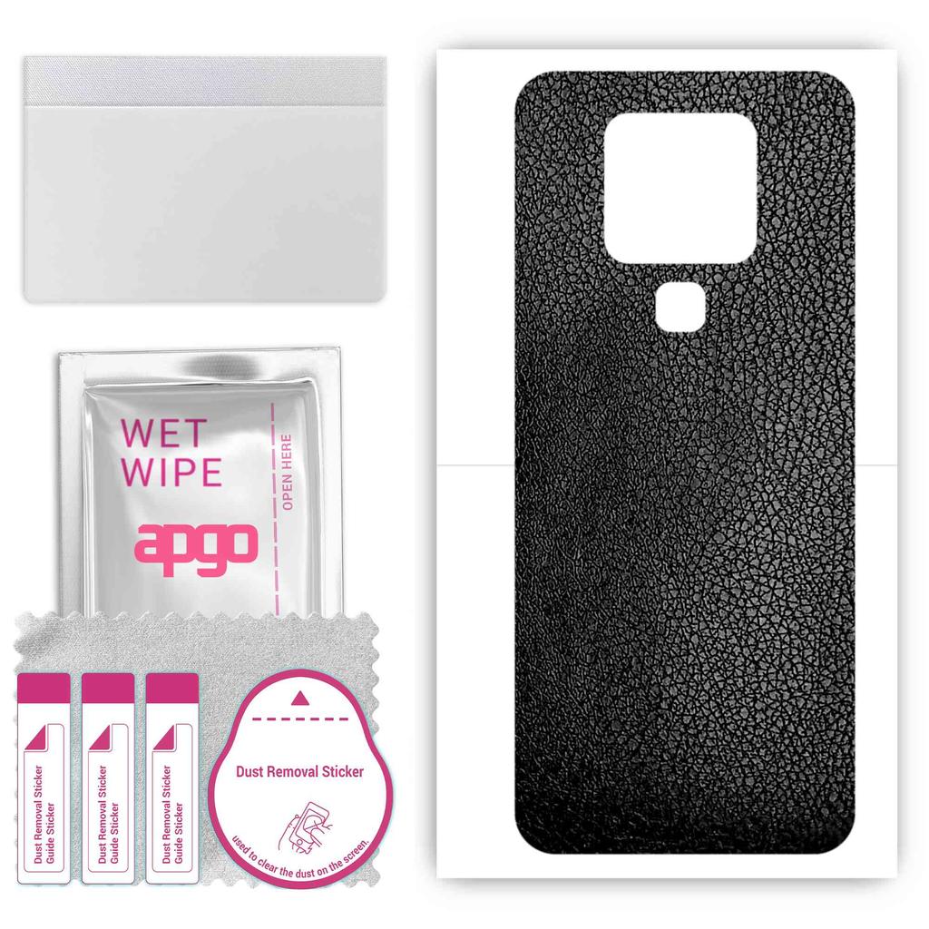 apgo Protective Skin Sticker for the Back Compatible with Tecno Camon 16 SE, Wrap Film, Foil, Vinyl - Pattern Black Leather