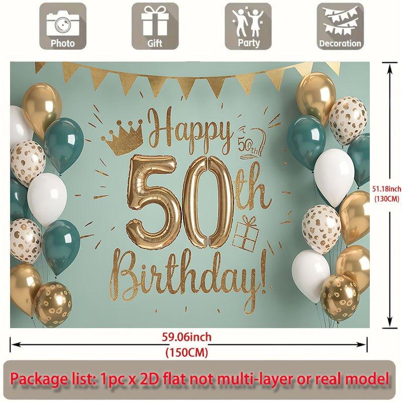 50th Birthday Party Backdrop Gold Green Polyester Banner Photo Booth Decoration