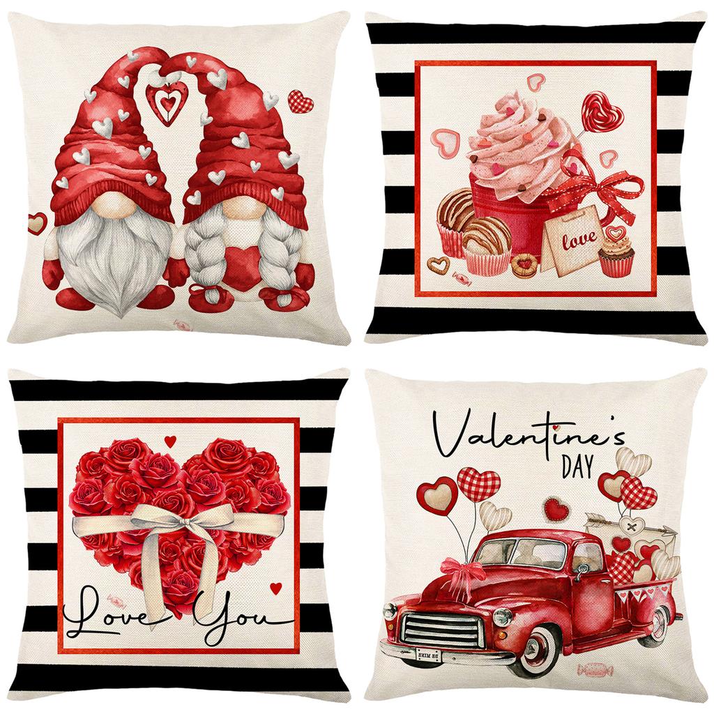 Love Valentine's Day Printed Pillow Cover Polyester Home Living Room Cushion Cover Bedroom Bedside Couple Cushion Cover