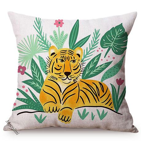 Tropical Jungle Tiger Watercolor Art Sofa Decoration Throw Pillow Case Tropic Leaf Animals Cotton Linen Cushion Cover Cojines