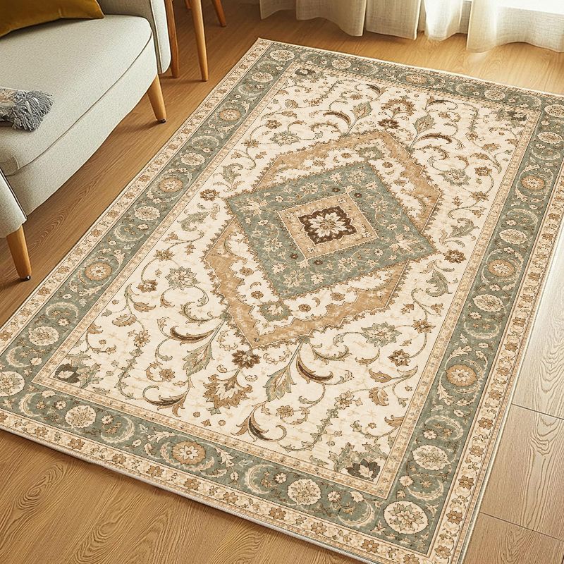 Persian Diamond Flower Area Rug Non Slip Floor Carpet for Living Room Bedroom Study American Retro Home Decor
