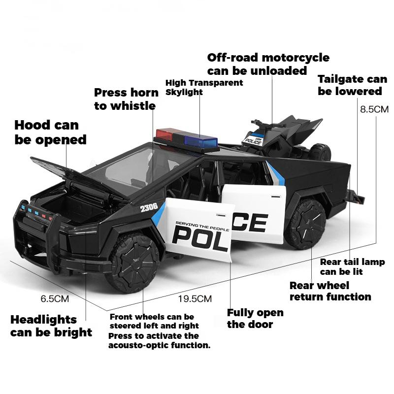 1/24 Scale Police Roadster Model Y Model 3 Cybertruck Model X Model S Diecast Metal Alloy Model Car Children's Toy Car Gift for Friend