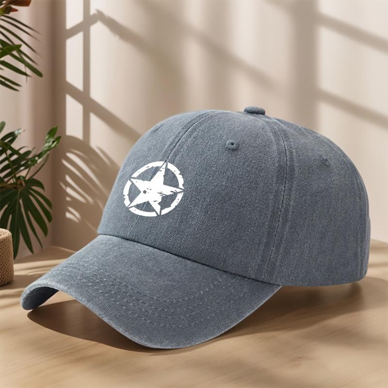 MAKEFGE Men's Retro Washed Geometric Star Print Baseball Cap Lightweight Street Style Outdoor Sports and Leisure Cap