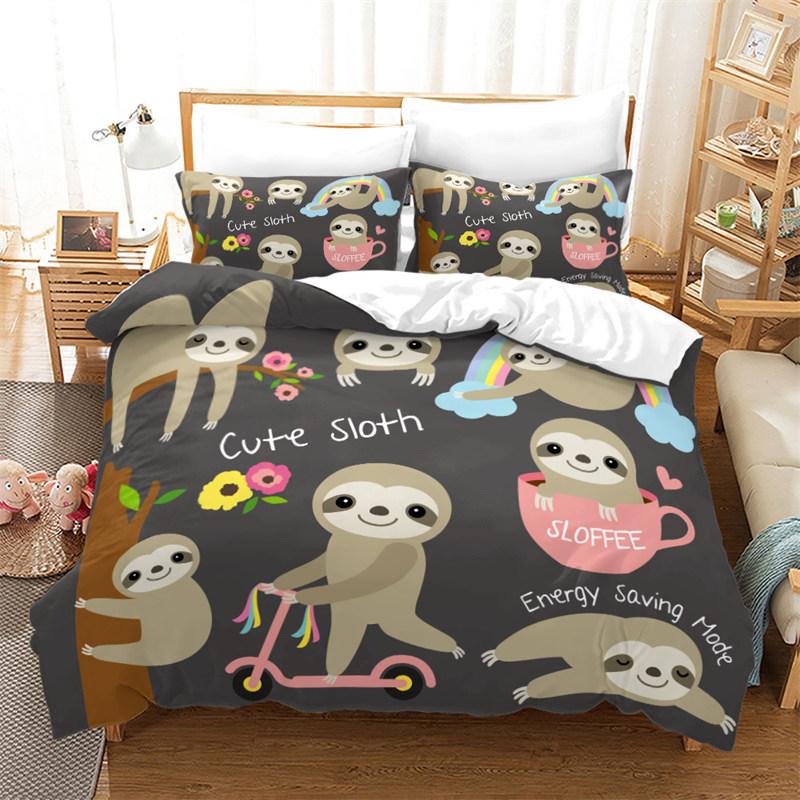 Cute Cartoon Sloth Duvet Cover Floral Leaves Print Bedding Collection For Kids Teens Bedroom Decor Flowers Comforter Cover Pillowcases