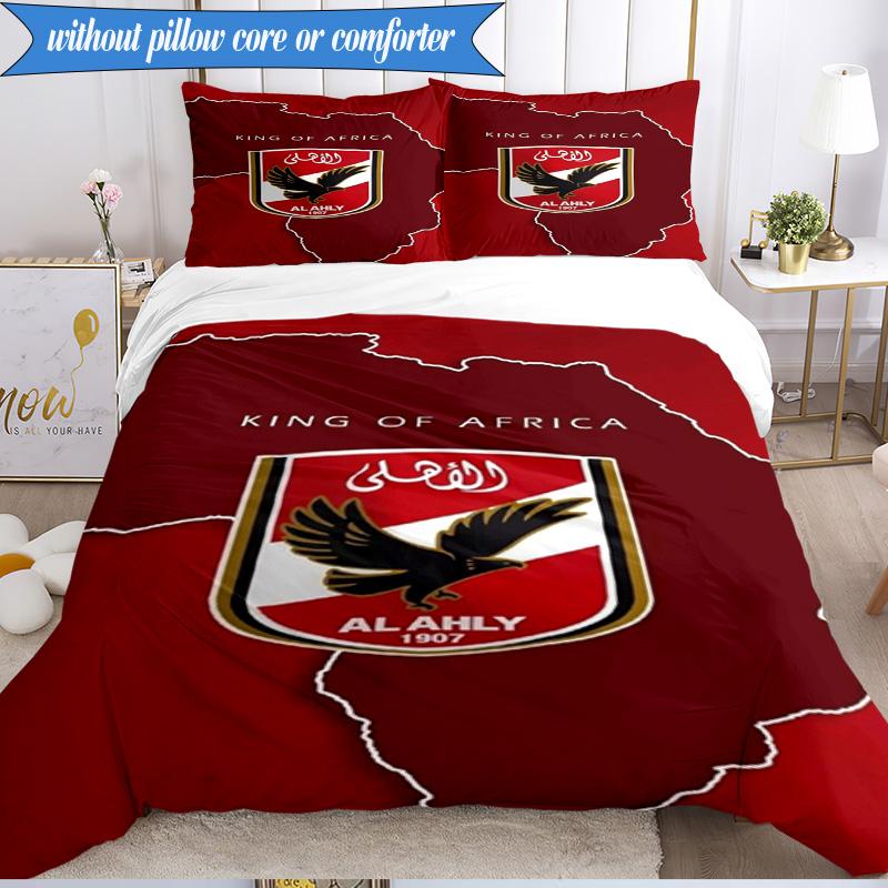 3PCS Ahly Football club Printed Soft Bedding Set,Including 1pc Duvet Cover And 2pcs Pillowcases Perfect for Bedroom, Dormitory, Fan gift
