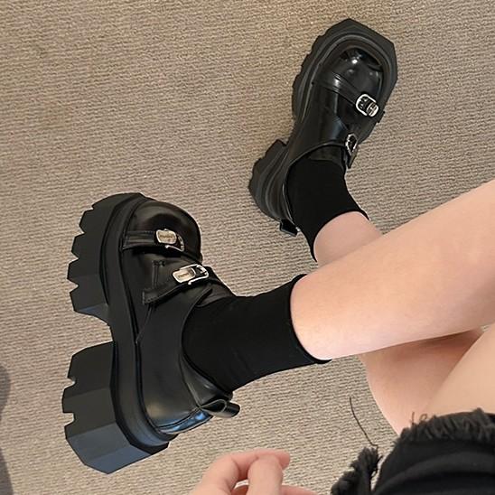 2025 весна новые британские туфли ретро мокасины с большой головкой женские туфли на толстом каблуке универсальные с юбкой маленькие кожаные туфли