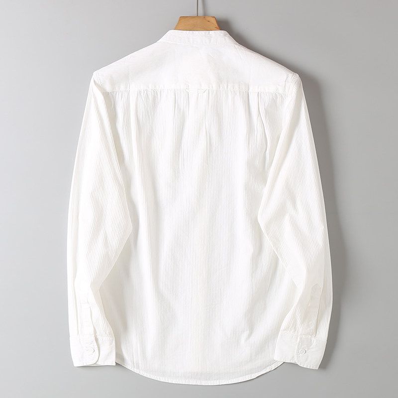 Men's Autumn Versatile Loose Casual Long-Sleeve Shirt with Dark Striped Collar, Made from Washed Cotton, from Foreign Trade Surplus Stock