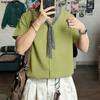 Летние мужские повседневные свободные рубашки с коротким рукавом и кружевной шнуровкой