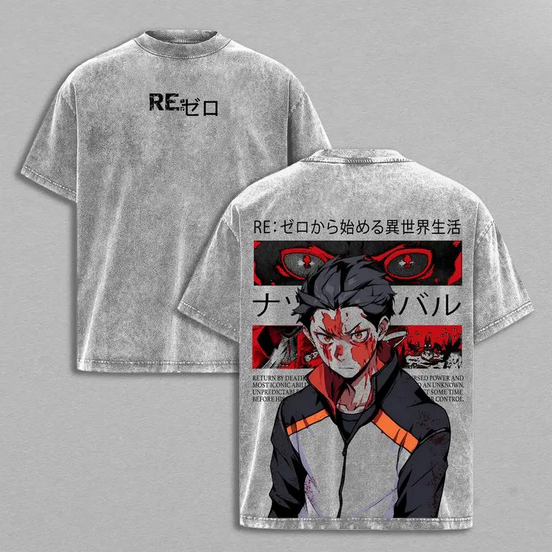 Re ZERO Начинаем жизнь с нуля в другом мире Нацуки Субару Футболка с принтом Мужская Женская Стиранный Хлопок Футболки Манга Футболка Harajuku Футболка