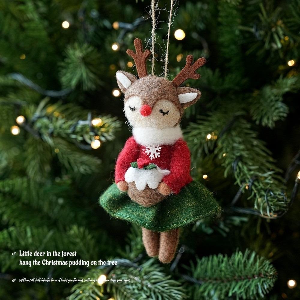 Elk Fox Tree Hanger Hanging Rope Doll Pendant Cute Christmas Tree Felt Ornament For Xmas