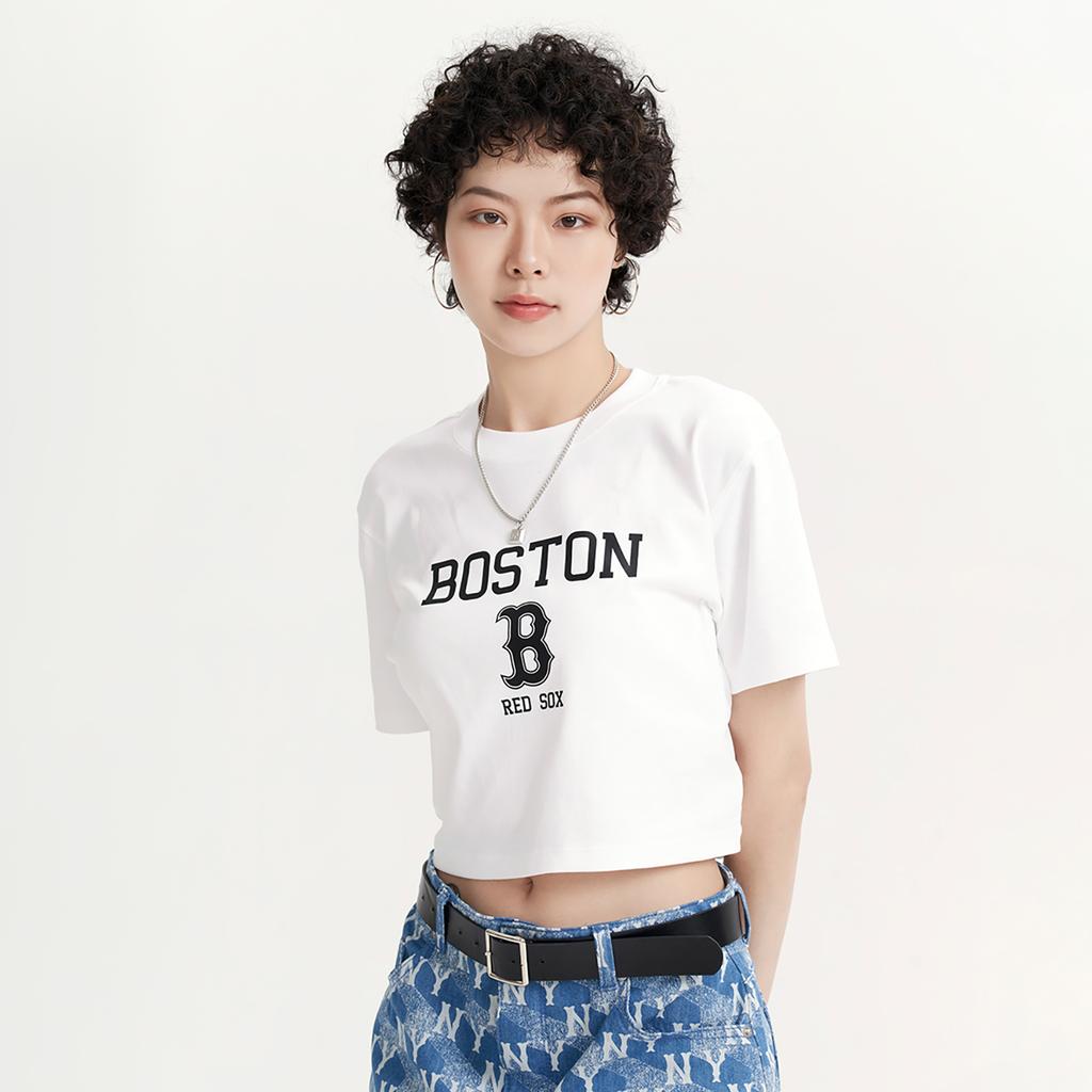 MLB Collegiate Style Boston Red Sox Summer Breathable High-Value American Vintage Short Sleeve T-Shirt Women T-Shirts White 3FTSV0333-43WHS