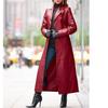 Autumn and Winter Coat European and American Women's Buttoned Leather Coats Extra Long Slim Fit Plus Size Leather Windbreaker Women