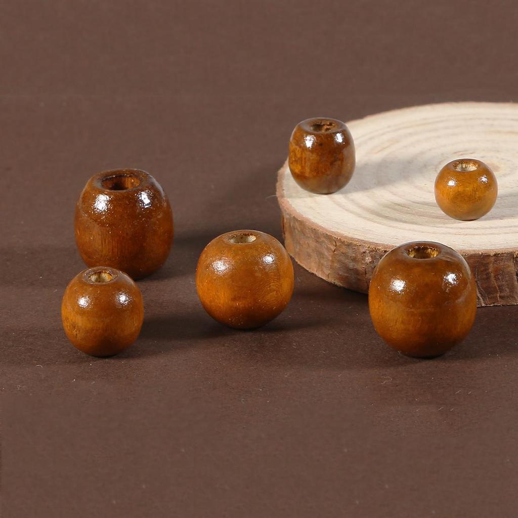 50PCS Big Hole Natural Wood Loose Beads Wooden Round Beads For Jewelry Making Bracelet Necklace Accessories DIY Crafts