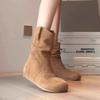 Internet Celebrity Heap Boots 2025 New Round Head Versatile Flat Bottom Western Cowboy Boots Matte Leather Short Boots Women's Spring and Autumn Sin