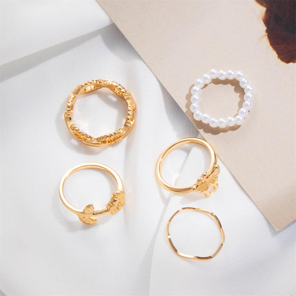 Bohemian Rings Butterfly Rose Flower Geometry Chain Gold Color Metal Ring Set Personality Lady Wedding Jewelry