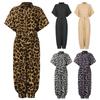 Women Plus Size Short Sleeve Jumpsuit Sexy Button Front Belted Rompers Leopard Print Harem Long Pants Loose Playsuit 5XL