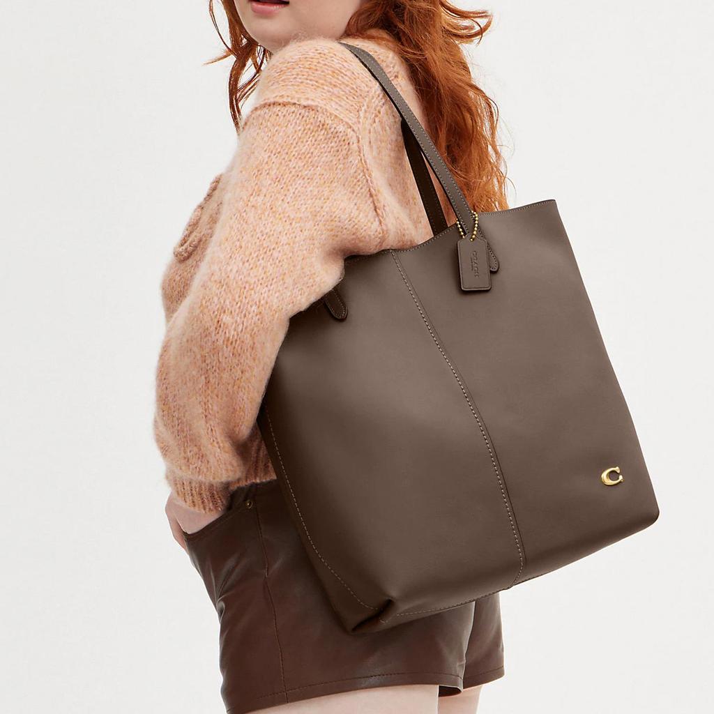 Coach Nomad 33 Logo Button Striped Stitching Pebbled Leather Tote Bag Women Tote Brown CN318-B4CBD