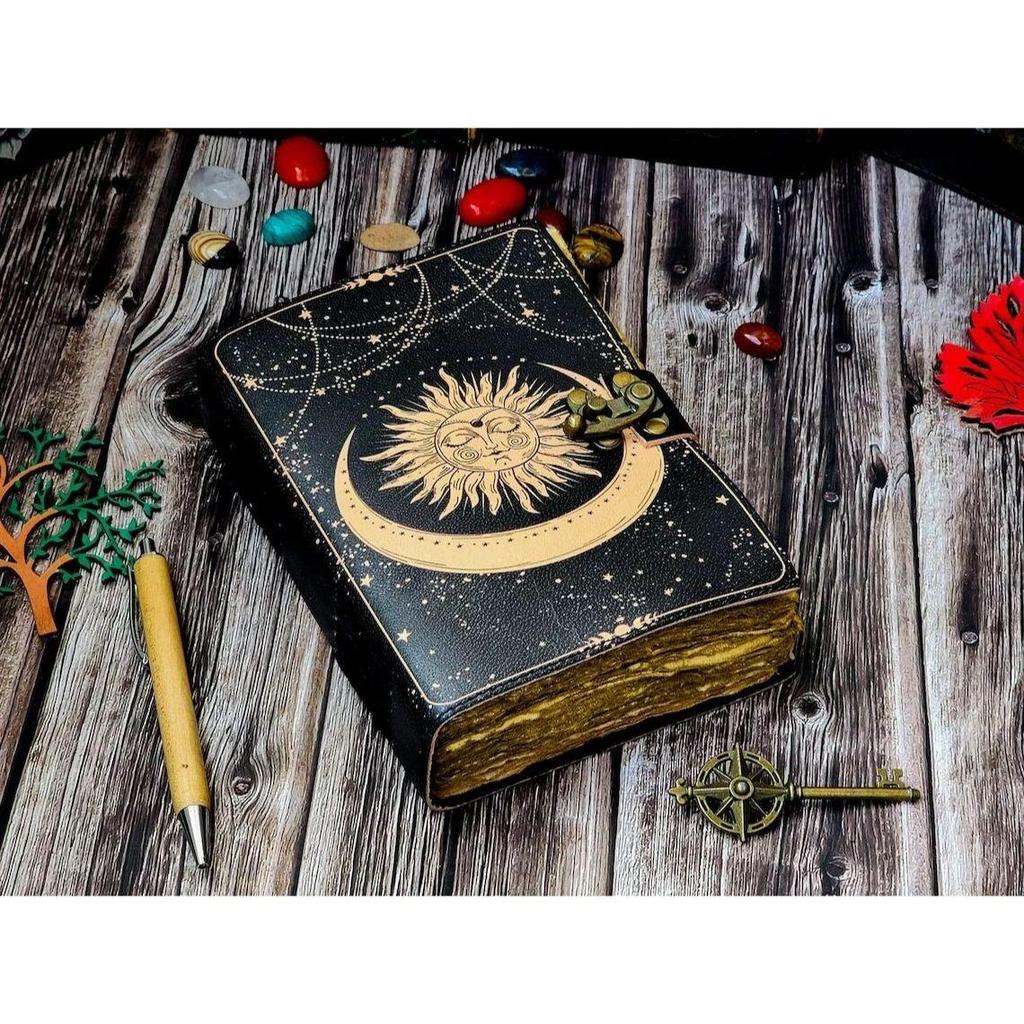Sun Moon Vintage Book for Men Women 200 Handmade Paper with Lock for Traveling