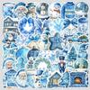 50 Blue Christmas Doodle Stickers Creative Christmas Stickers Mobile Phone Computer Waterproof Decorative Stickers