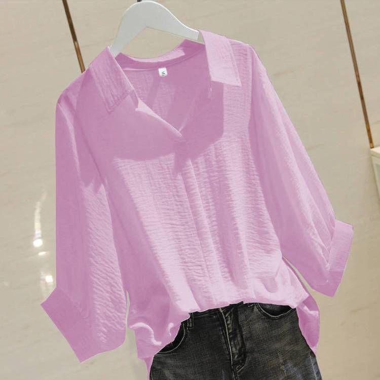 Хлопковая женская свободная рубашка большого размера с рукавом 3/4, женский летний простой пуловер, топ с v-образным вырезом и рукавами «летучая мышь», рубашка-поло