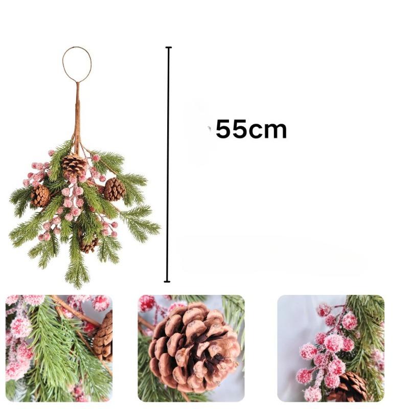 Upside Down Hanging Pine Branches, American Christmas Pine Cones Wall & Door Hanging Rattan Wreath, Restaurant Xmas Tree Decor Props