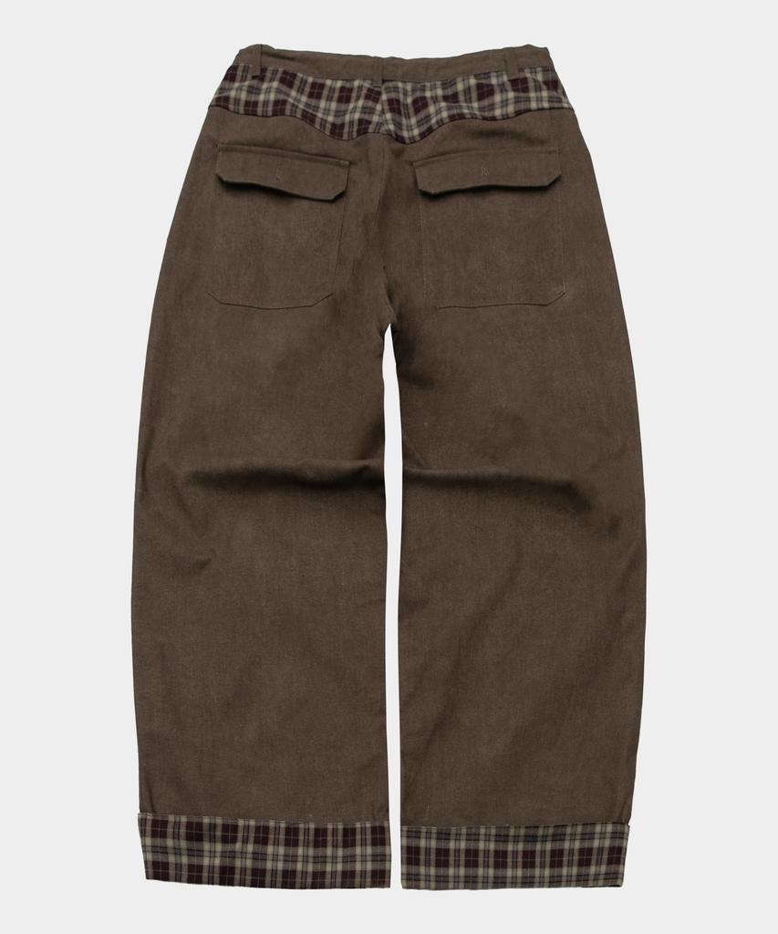 SOMEPLACE MAN Point Check Pocket Color Block Rolled-Up Oversized Wide Cotton Pants [Brown]