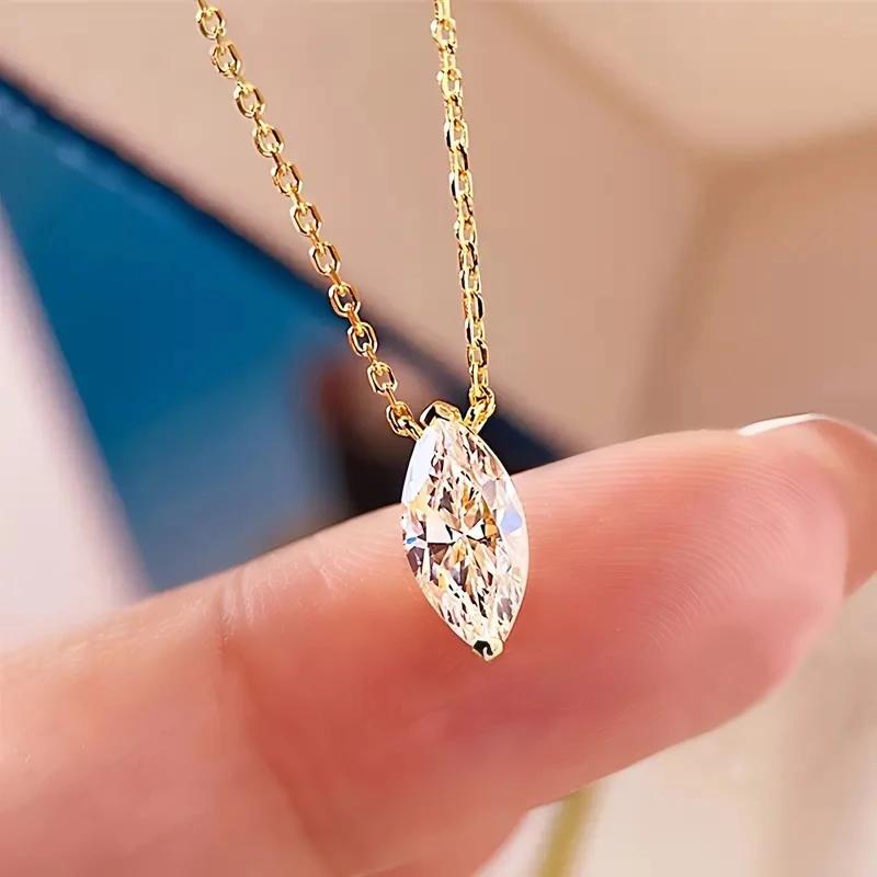 Ожерелье с подвеской Huitan Shiny Marquise CZ с цепочкой золотого цвета, простые стильные украшения для свадьбы, женские изысканные аксессуары