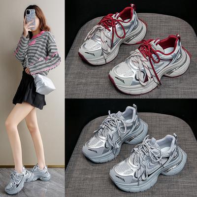 Маффин мягкая платформа красные папины кроссовки 2025 весна новая цветовая гамма пара шнурков спортивная обувь сетка дышащая женская обувь