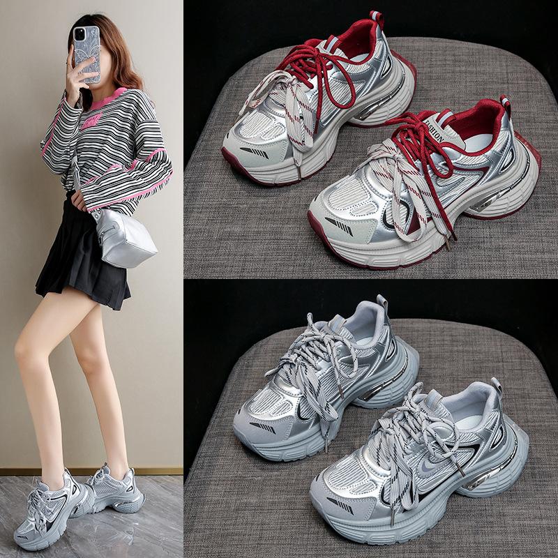 Маффин мягкая платформа красные папины кроссовки 2025 весна новая цветовая гамма пара шнурков спортивная обувь сетка дышащая женская обувь