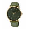 MTP-VT01GL-3B Men's Minimalistic Gold Tone Green Leather Band Green Dial 3-Hand Analog Watch